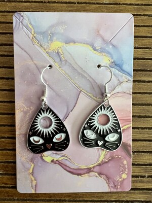 Ouija board black cat earrings in silver - image1